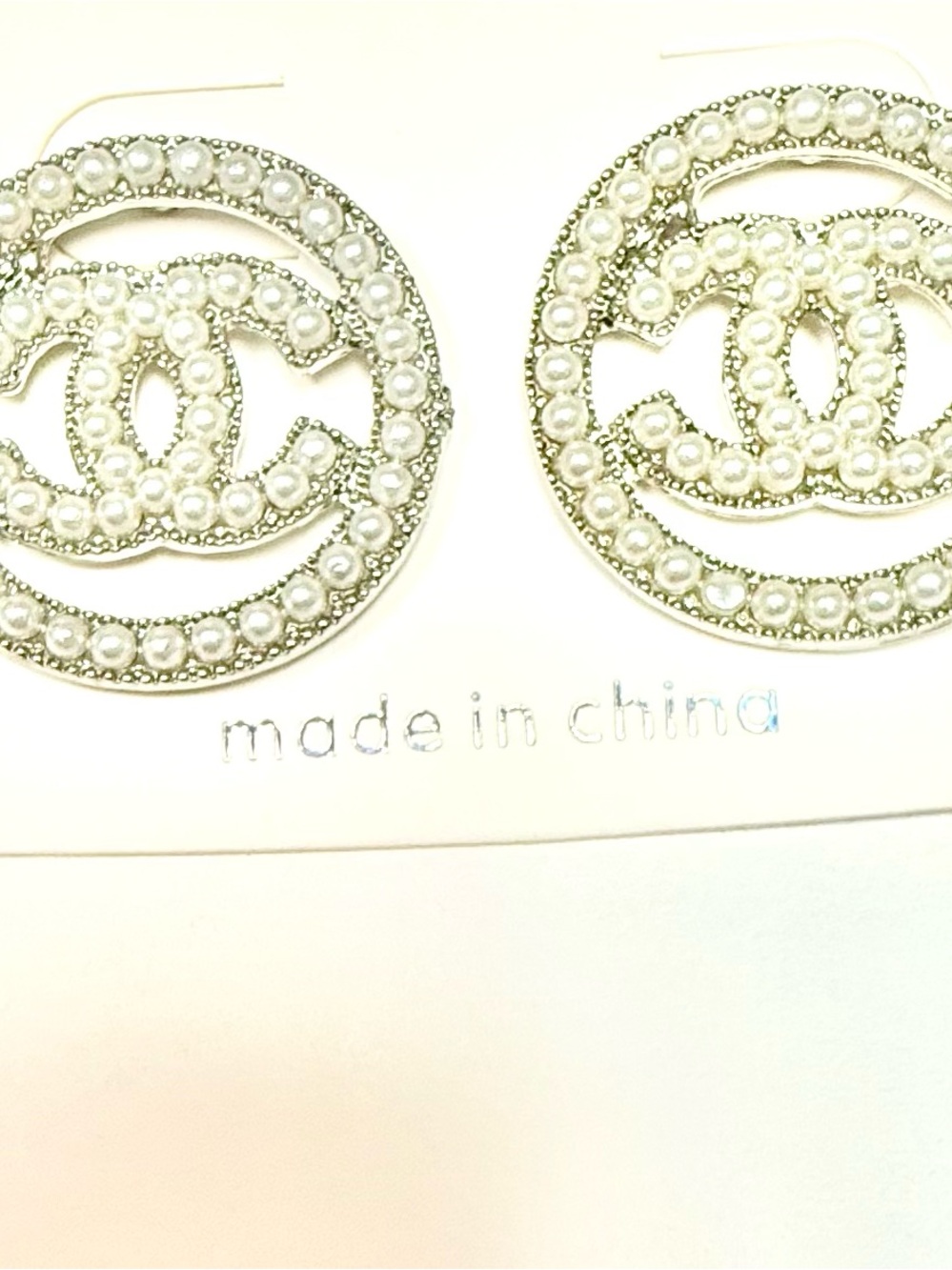 Pearl-Embellished Silver Logo Hoop Earrings